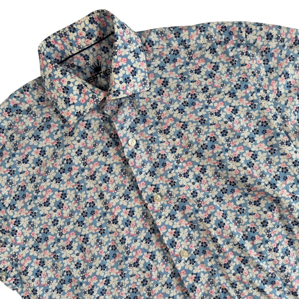 Bertigo Floral Button Down Shirt Men Size Small Short Sleeve Blue Pink Cotton